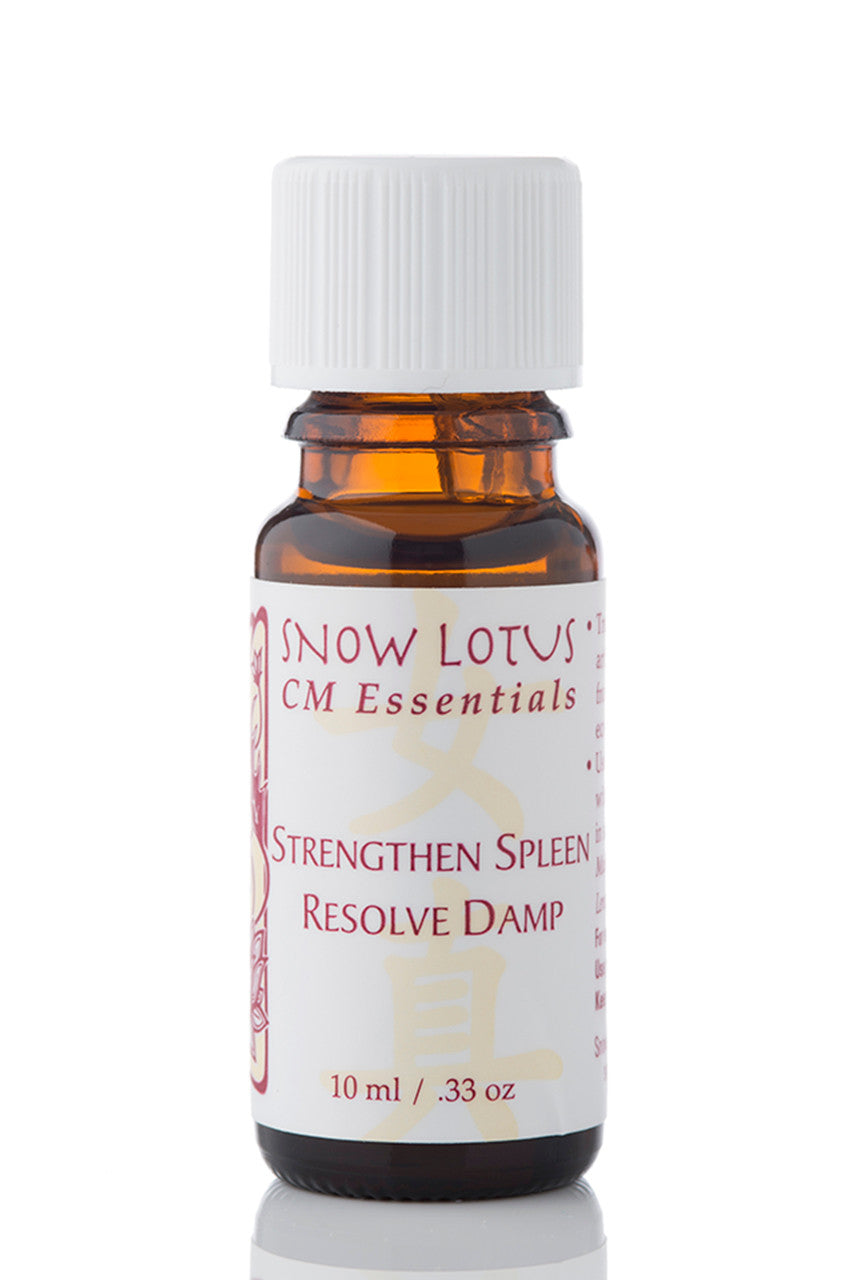 Snow Lotus Strengthen Spleen, Resolve Damp – CM Essentials Blend in an amber glass bottle
