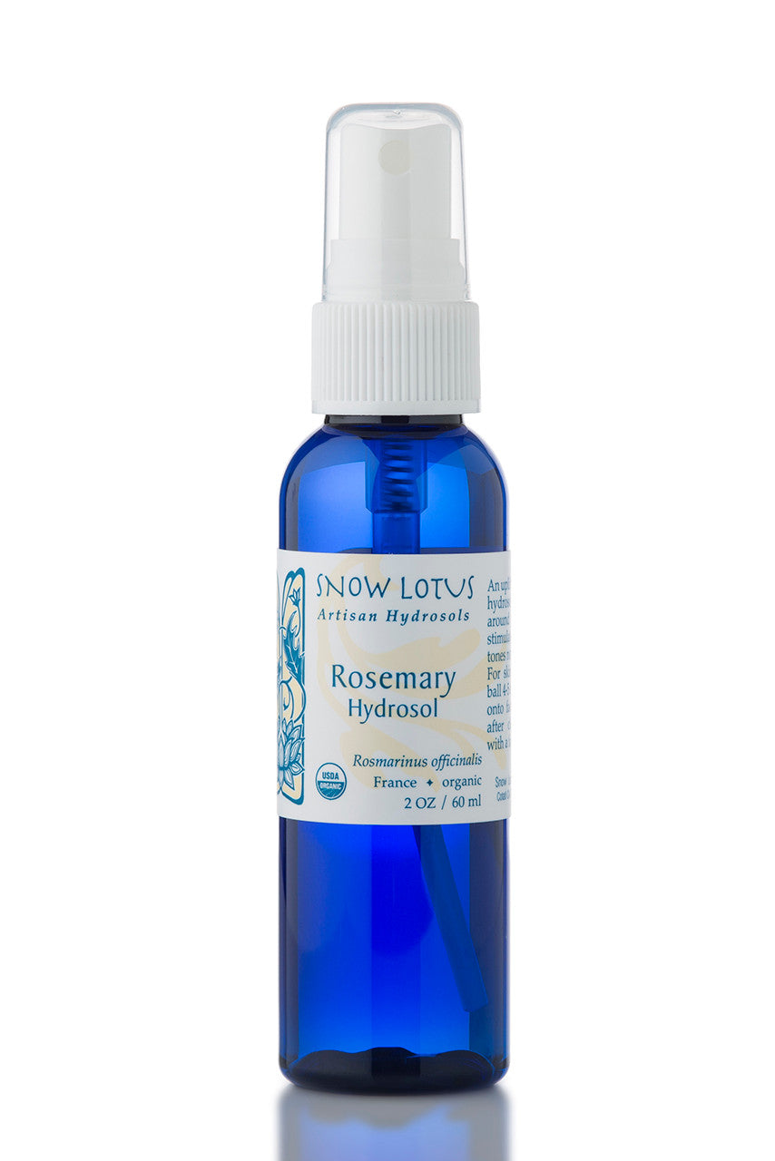 Snow Lotus organic Rosemary Hydrosol (Rosemary Water) in a blue spray bottle