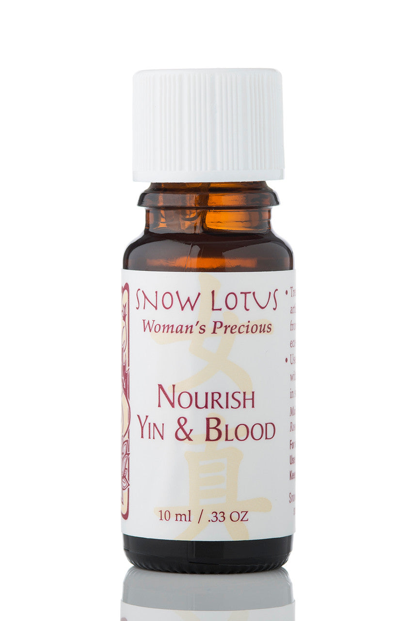 Snow Lotus Nourish Yin & Blood – CM Essentials Blend in an amber glass bottle
