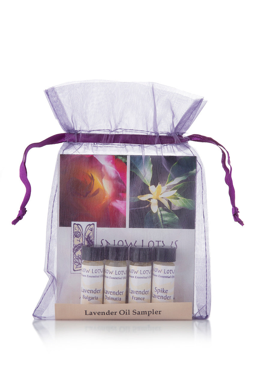 Lavender Essential Oil Sampler in a purple organza pouch
