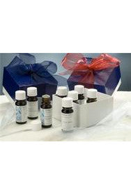 Five Element Blends Kit with essential oil bottles and blue and red organza pouches