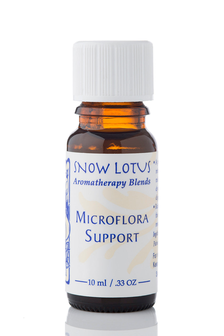 Snow Lotus Microflora Support - Therapeutic Essential Oil Blend in an amber glass bottle