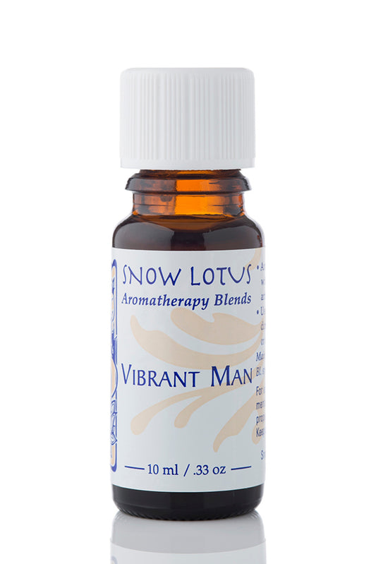 Snow Lotus Vibrant Man - Esthetic Essential Oil Blend in an amber glass bottle