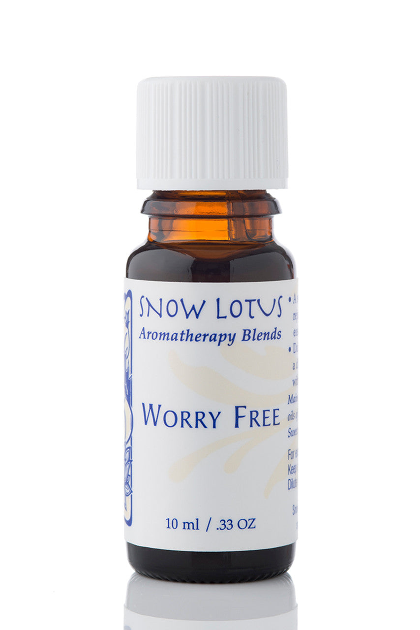 Snow Lotus Worry Free - Therapeutic Essential Oil Blend in an amber glass bottle