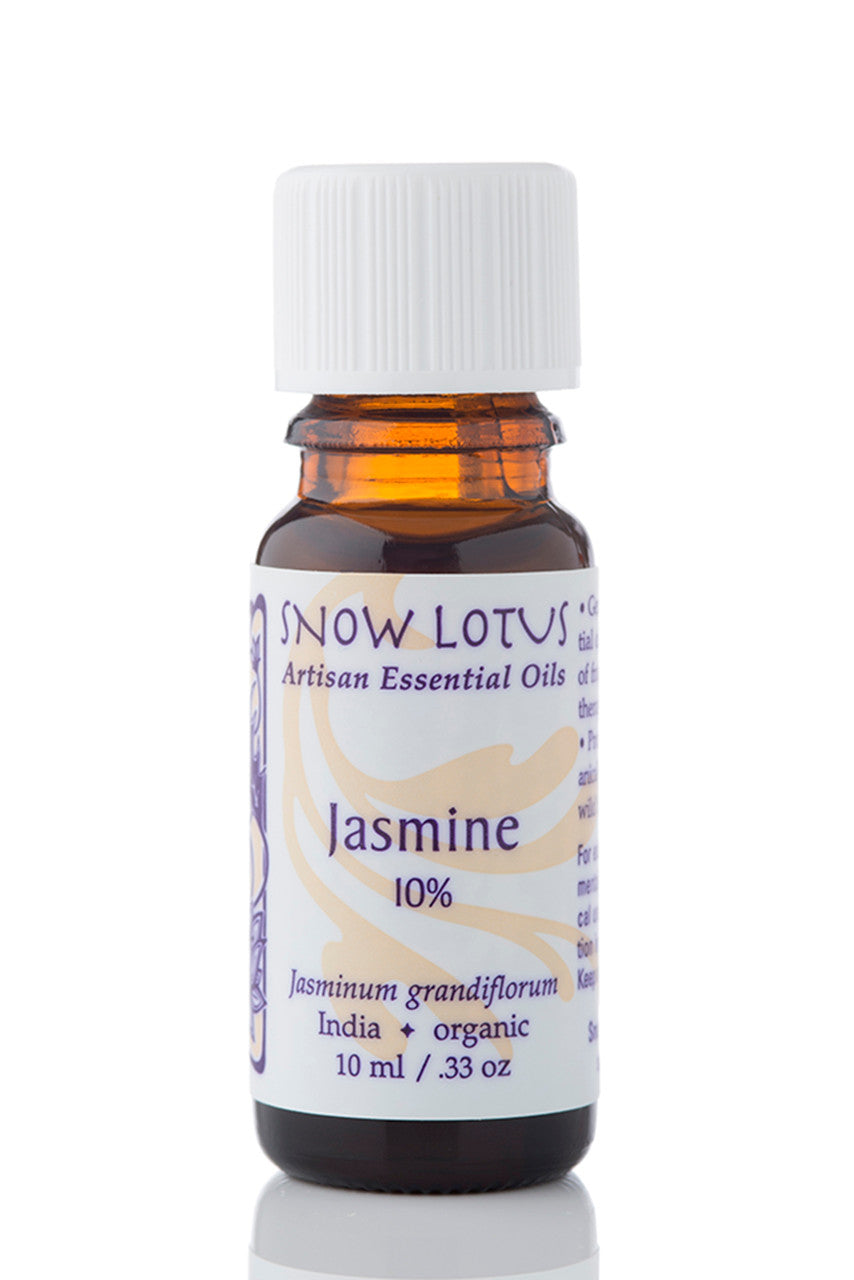 Snow Lotus Jasmine Absolute 10% in Jojoba Oil in an amber glass bottle