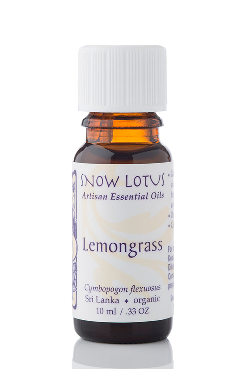 Snow Lotus organic Lemongrass Essential Oil in an amber glass bottle