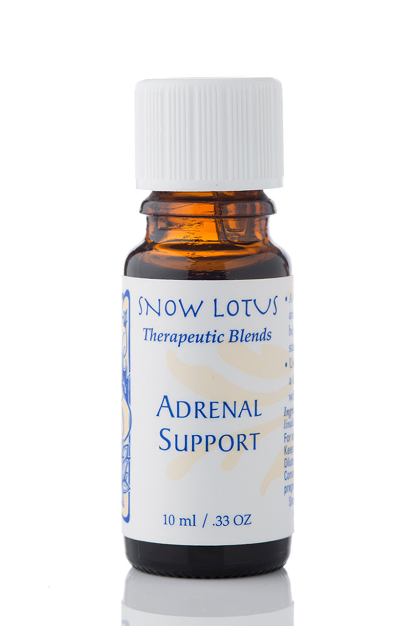 Snow Lotus Adrenal Support - Therapeutic Essential Oil Blend in an amber glass bottle