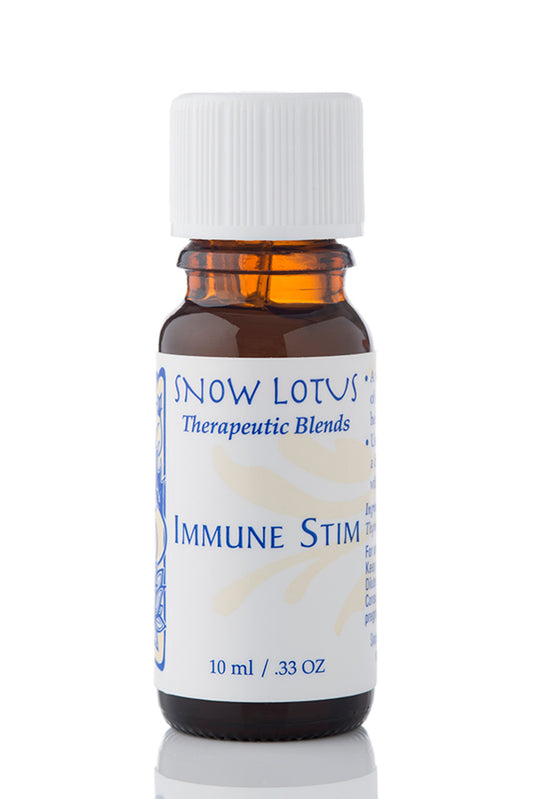 Snow Lotus Immune Stim - Therapeutic Essential Oil Blend in an amber glass bottle