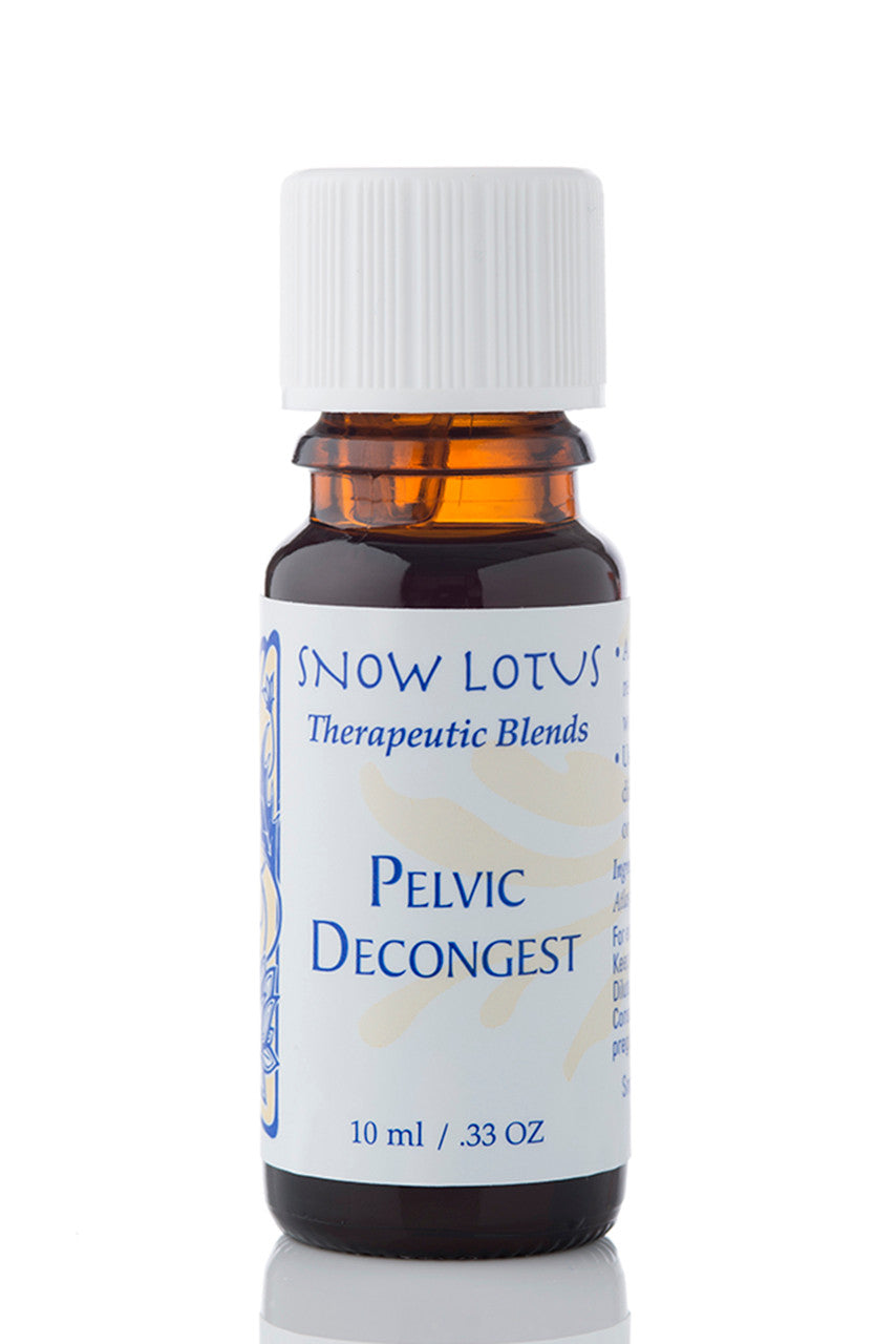 Snow Lotus Pelvic Decongest - Therapeutic Essential Oil Blend in an amber glass bottle