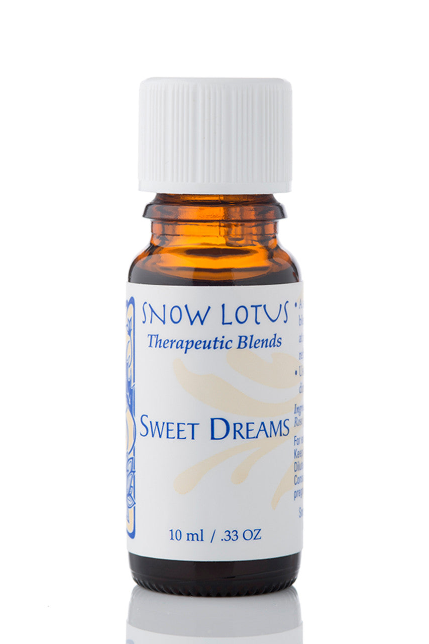 Snow Lotus Sweet Dreams - Therapeutic Essential Oil Blend in an amber glass bottle