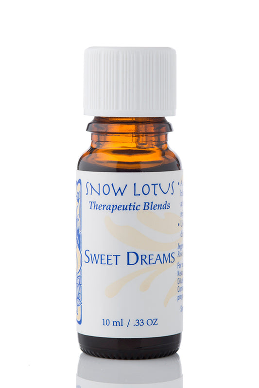 Snow Lotus Sweet Dreams - Therapeutic Essential Oil Blend in an amber glass bottle