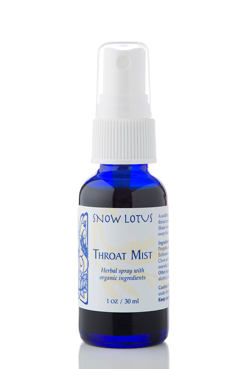 Snow Lotus Throat Mist – Herbal Spray in a blue spray bottle, 30 ml