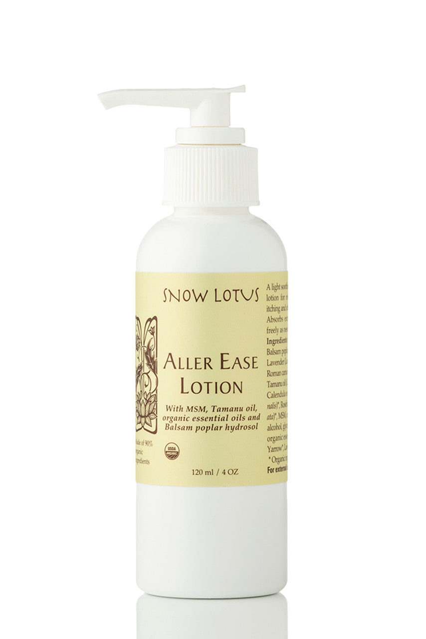 Snow Lotus Aller Ease Lotion in a white pump bottle, 120 ml