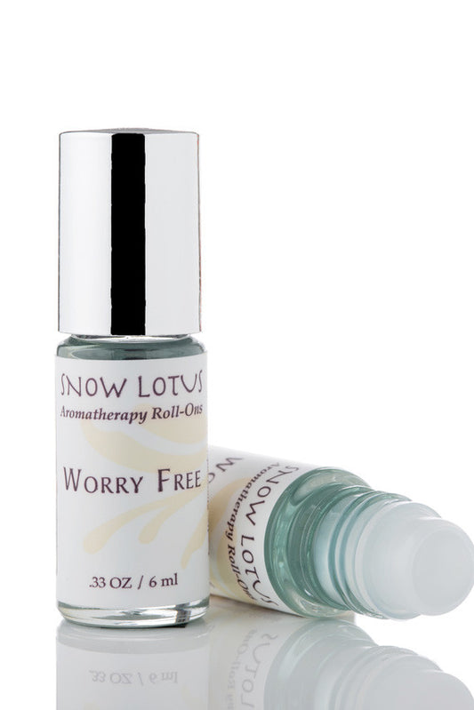 Snow Lotus Worry Free - Therapeutic Roll On in a roll-on bottle with a metallic cap